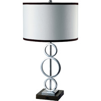 29"" Silver Metal Bedside Geo Table Lamp With White And Black Trim Classic Drum Shade