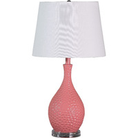 28"" Pink Hammered Urn Table Lamp With White Tapered Drum Shade