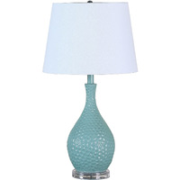 28"" Aqua Hammered Urn Table Lamp With White Tapered Drum Shade