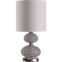 24"" Chrome And Faux Crystal Double Orb Table Lamp With White Classic Drum Shade