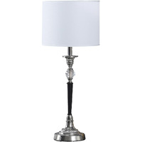 23"" Black Chrome And Crystal Table Lamp With White Drum Shade