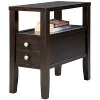 24"" Brown Solid Wood Rectangular End Table With Two Drawers