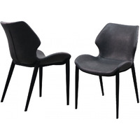 Set Of Two Dark Gray Faux Leather Industrial Dining Chairs