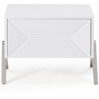 Modern Silky White Nightstand With One Drawer And Steel Legs