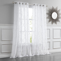 84 White Trellis Pattern Embroidered Window Curtain Panel