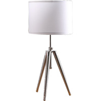 34"" Silver Metal Adjustable Tripod Table Lamp With White Round Shade
