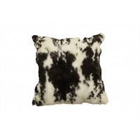 18"" X 18"" Black And White Rabbit Zippered Natural Fur Animal Print Throw Pillow