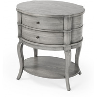 26"" Gray Wood Oval End Table With Two Drawers And Shelf