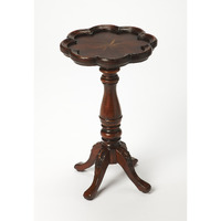 20"" Dark Brown And Cherry Wood Floral Top End Table