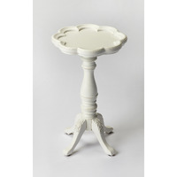 20"" Cottage White Wood Floral Top End Table