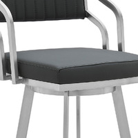 30"" Timeless Slate Grey Faux Leather Silver Finish Swivel Counter Stool