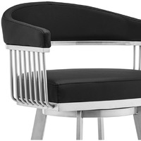 26"" Mod Black Faux Leather Brushed Silver Finish Swivel Bar Stool