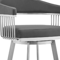 26"" Mod Grey Faux Leather Brushed Silver Finish Swivel Bar Stool