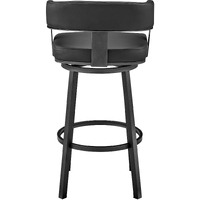 38"" Black Faux Leather And Iron Swivel Low Back Bar Height Chair
