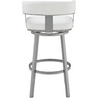 34"" White Faux Leather And Iron Swivel Low Back Counter Height Bar Chair