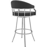 40"" Gray Faux Leather And Iron Swivel Low Back Bar Height Chair