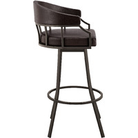 40"" Brown Faux Leather And Iron Swivel Low Back Bar Height Chair