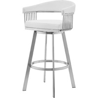 26"" Mod White Faux Leather Brushed Silver Finish Swivel Bar Stool