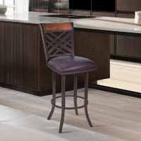 45"" Brown Faux Leather And Iron Bar Height Chair