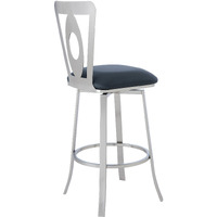 46"" Gray Faux Leather And Iron Swivel Bar Height Chair