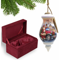 Vintage Car And Santa Waving Hand Painted Mouth Blown Glass Ornament