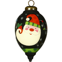 Santa In Holiday Lights Hand Painted Mouth Blown Glass Ornament