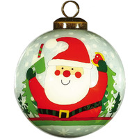 Festive Glitter Santa Hand Painted Mouth Blown Glass Ornament