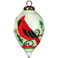 Festive Glitter Red Cardinal Hand Painted Mouth Blown Glass Ornament