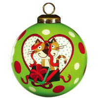 Charming Cat In A Heart Hand Painted Mouth Blown Glass Ornament