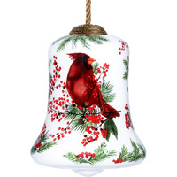 Cardinal Perched On Winter Berries Hand Painted Mouth Blown Glass Ornament