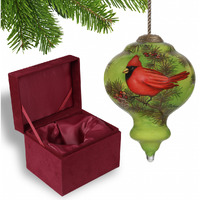 Red Majestic Cardinal Hand Painted Mouth Blown Glass Ornament