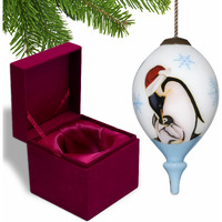 Penguin Mother And Child Hand Painted Mouth Blown Glass Ornament