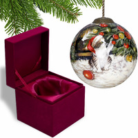 Kitten Under The Christmas Tree Hand Painted Mouth Blown Glass Ornament