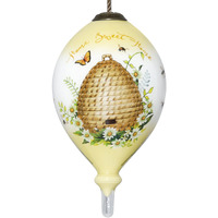 Beehive Home Sweet Home Hand Painted Mouth Blown Glass Ornament