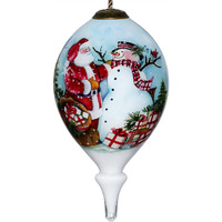 Christmas Santa And Snowman Hand Painted Mouth Blown Glass Ornament