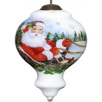 Santa Riding A Sleigh Hand Painted Mouth Blown Glass Ornament