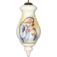 Mother Mary With Baby Hand Painted Mouth Blown Glass Ornament