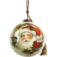 Winter Wreath Forest Santa Hand Painted Mouth Blown Glass Ornament
