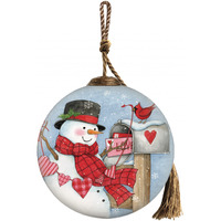Valentine Snowman Hand Painted Mouth Blown Glass Ornament