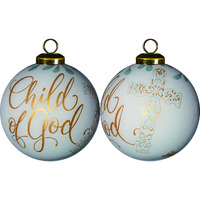 White And Gold Child Of God Hand Painted Mouth Blown Glass Ornament