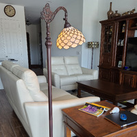 62"" Brown Traditional Shaped Floor Lamp With White Stained Glass Bowl Shade