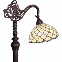 62"" Brown Traditional Shaped Floor Lamp With White Stained Glass Bowl Shade