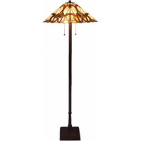 62"" Brown Two Lights Traditional Shaped Floor Lamp With Brown And White Stained Glass Cone Shade