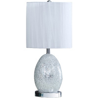 20"" White Luster Mirrored Glass Table Lamp With Night Light