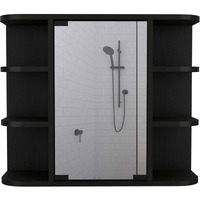 24"" Black Wall Mounted Mirrored Cabinet With Four Shelves