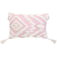 13"" X 20"" Pink And White Textural Abstract Throw Pillow With Tassels