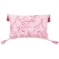 13"" X 20"" Pink Embroidered Damask Throw Pillow With Tassels
