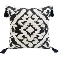 17"" X 17"" Black And White Textural Geometric Throw Pillow With Tassels