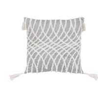 17"" X 17"" Grey And White Interlocking Zippered Polyester Throw Pillow With Tassels