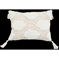 13"" X 18"" Beige And White Ogee Zippered Polyester And Cotton Blend Throw Pillow With Tassels
